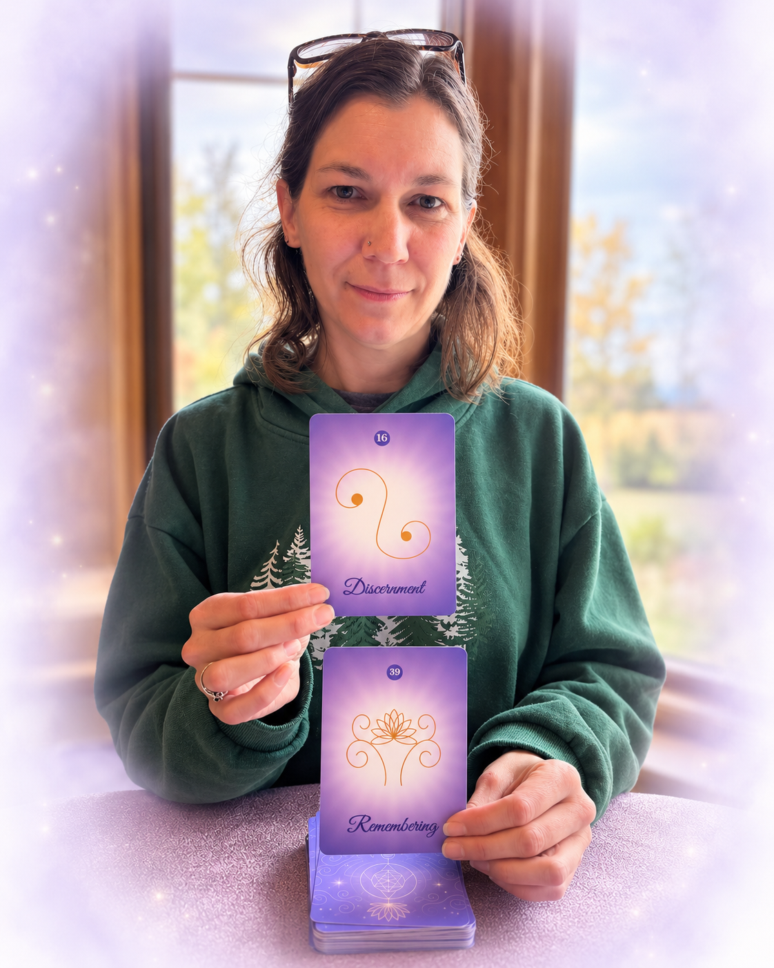 Renee working with the Remembering You deck