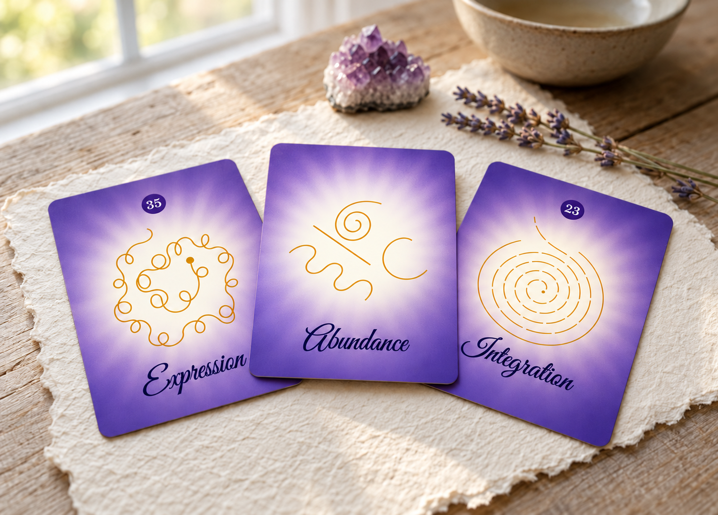 Three Remembering You oracle cards fanned out with Light Code artwork