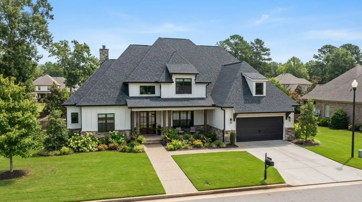 A beautiful modern residential home featuring a newly installed premium architectural shingle roof