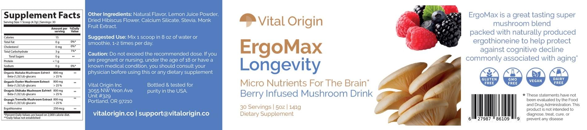 ErgoMax longevity supplement facts