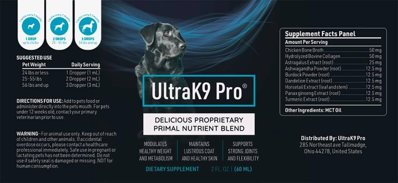 UltraK9-Pro Supplement Facts
