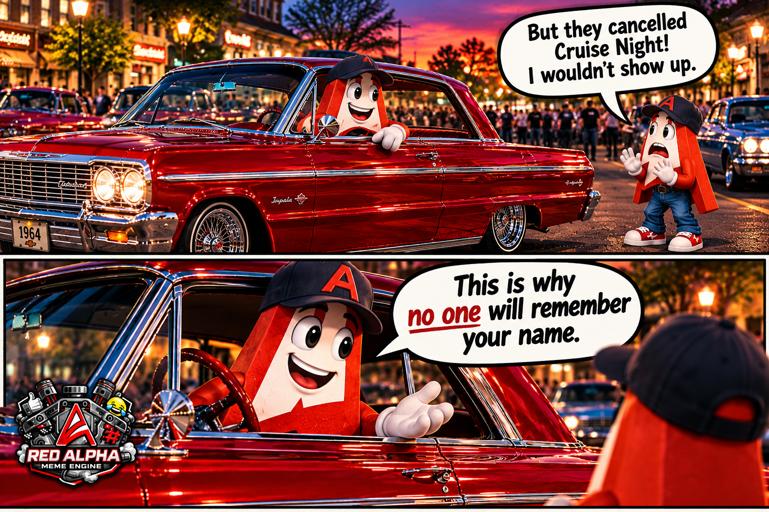 Red Alpha Meme Engine — This Is Why No One Will Remember Your Name, Cruise Night