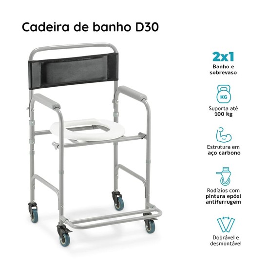 Cadeira de banho com rodízios antiferrugem