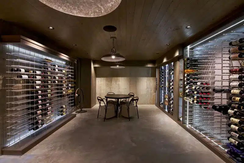 Wine wall lounge basement remodel in Syracuse, NY