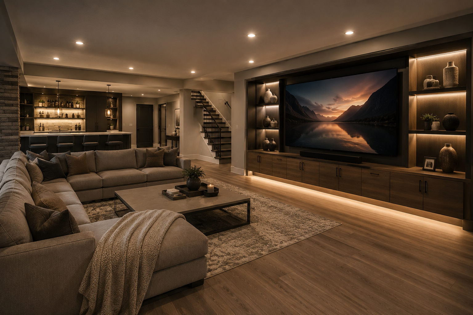 Finished basement remodeling project in Syracuse, NY