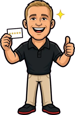 Innovative Mechanical mascot holding a five-star card