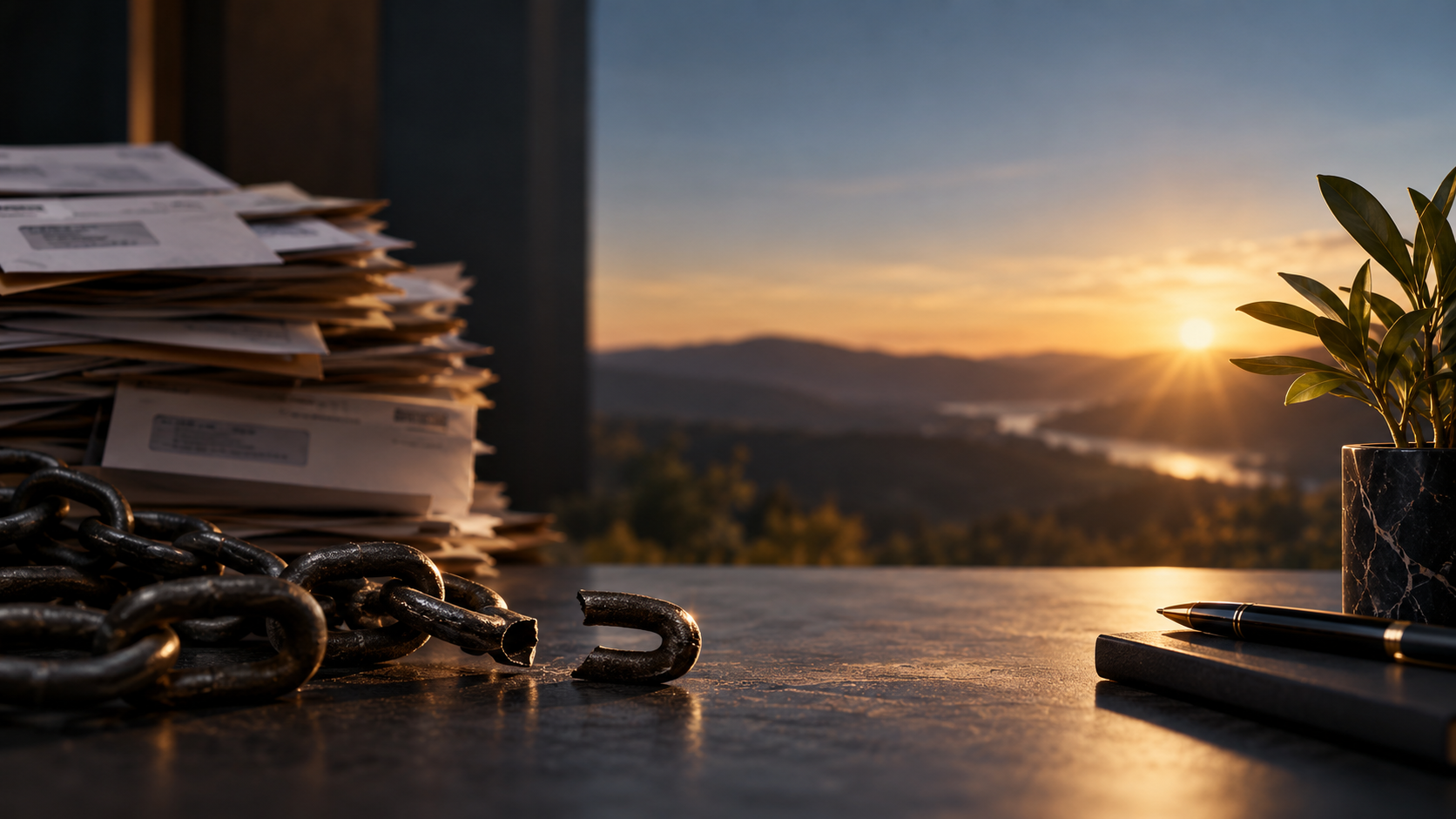 Professional financial setting representing debt relief and a route towards financial stability