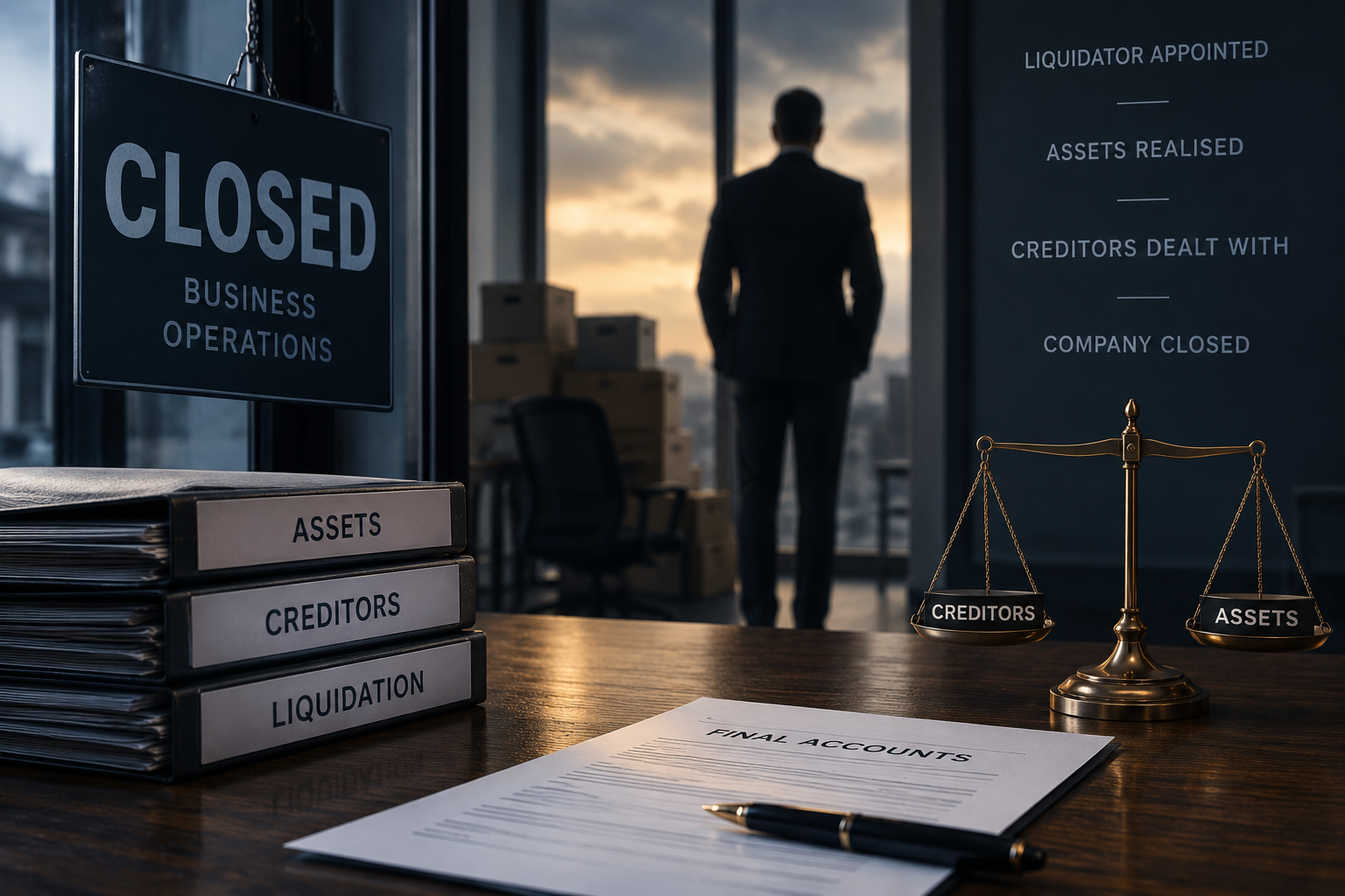 Creditors' Voluntary Liquidation representing company closure, assets and creditors