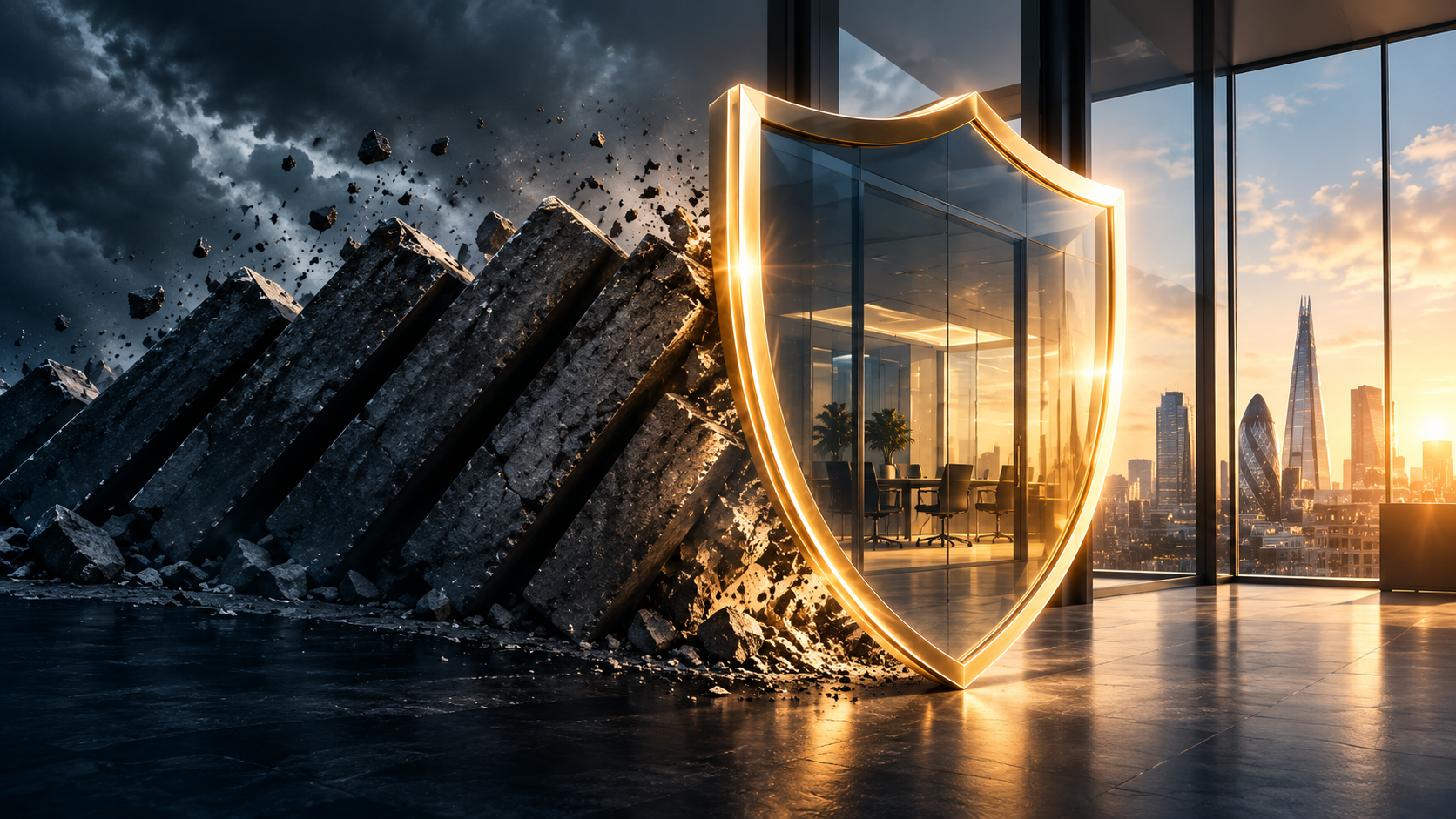 Visual representation of a company being protected during financial distress