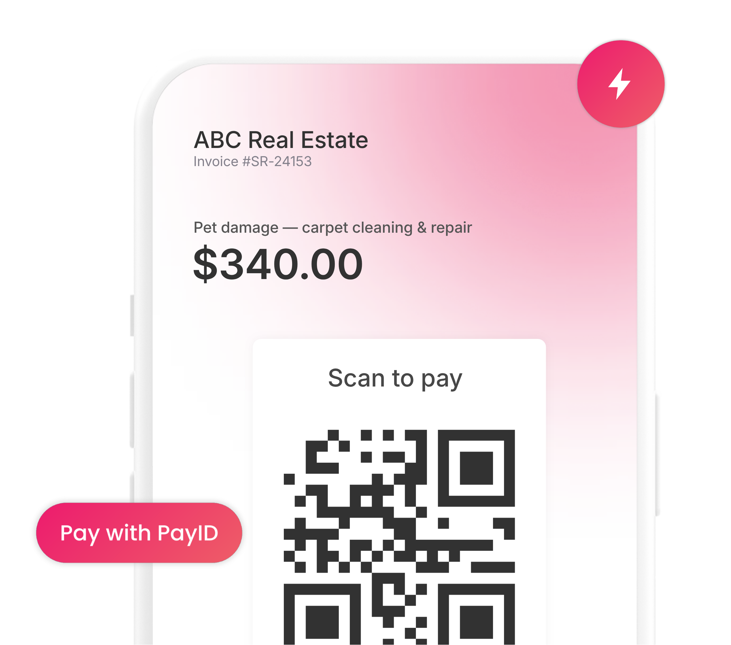 SimpleRent Instant payment — scan to pay with PayID