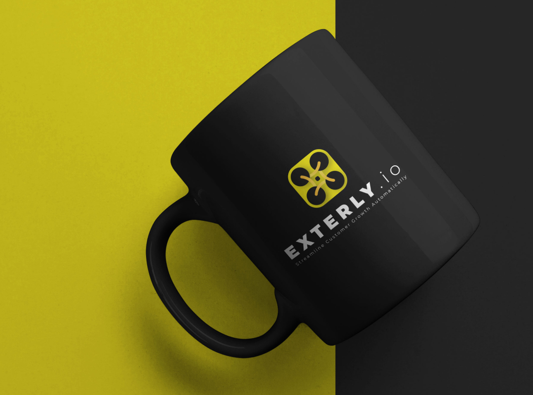 corporate stationary back cup with a logo of business automation software saas EXTERLY.IO logo