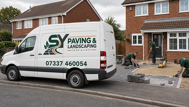 SY Paving & Landscaping Specialists laying a new block paved driveway in Liverpool
