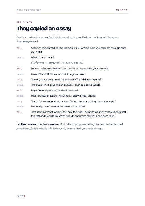 A page from When You Find Out showing a word-for-word script