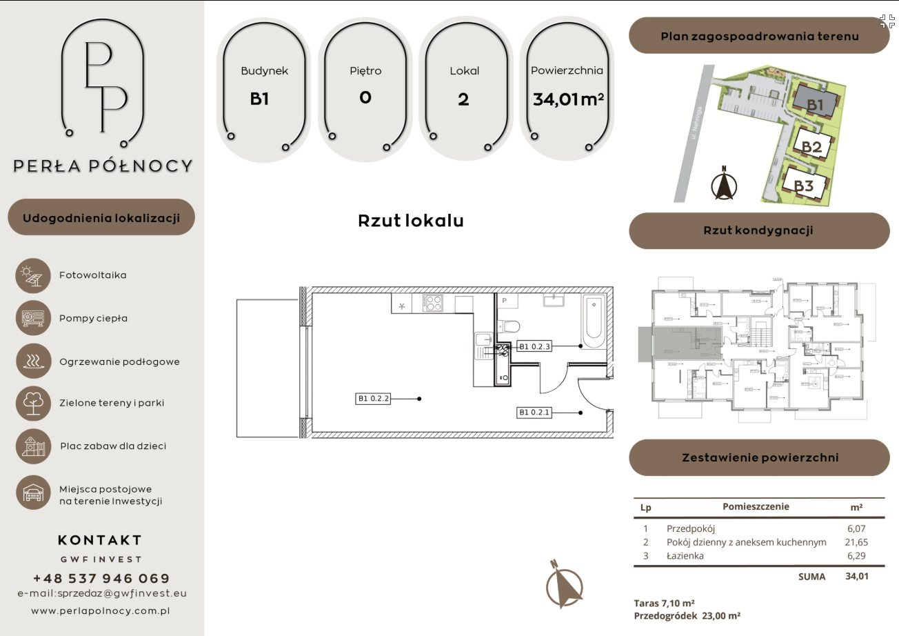 Przykładowy rzut mieszkania 1-pokojowego 34,01 m²