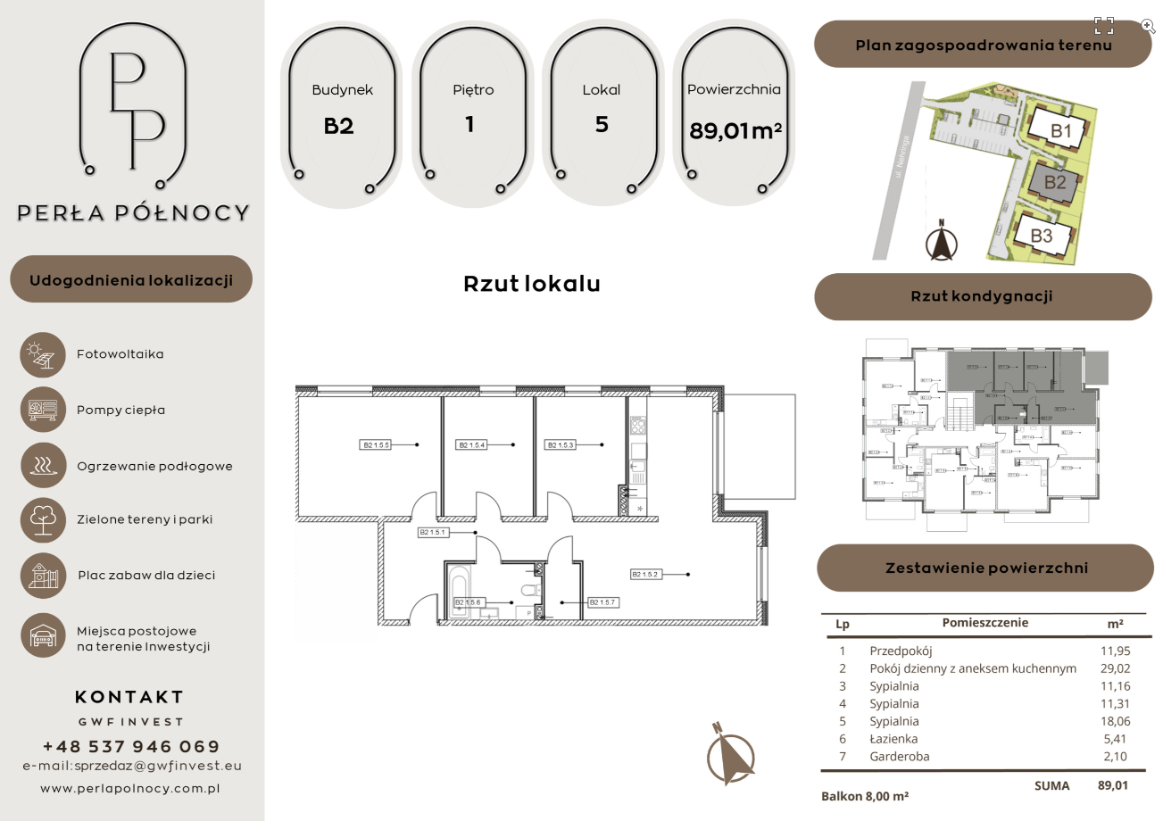 Przykładowy rzut mieszkania 4-pokojowego 89,01 m²