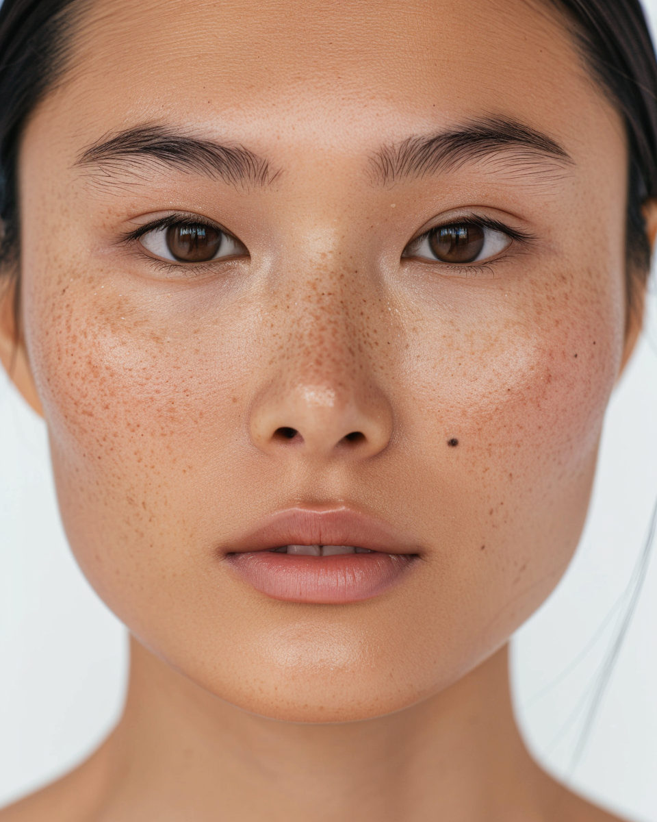 Close-up portrait of a woman with radiant, healthy glowing skin