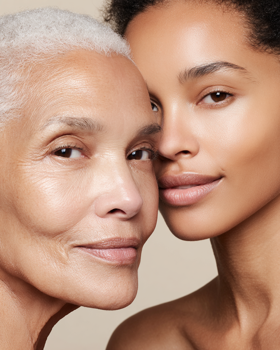 Bright high-key aesthetic portrait of a client with radiant, glowing skin relaxing in a luxury clinical spa setting