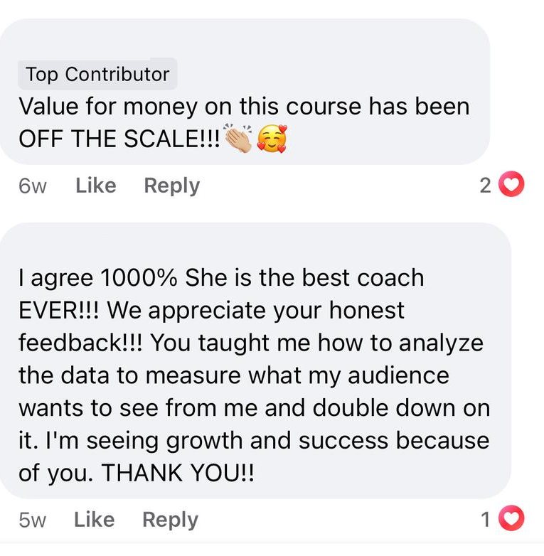 Community comments: value for money off the scale; you taught me how to analyze the data to measure what my audience wants and double down on it