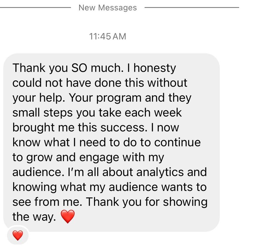 Message: I now know what I need to do to continue to grow, I'm all about analytics and knowing what my audience wants to see