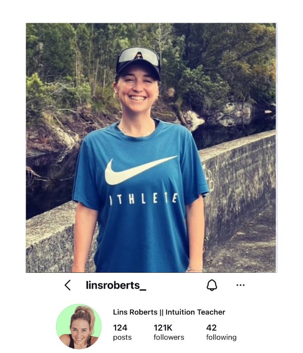 Lins's Instagram profile, @linsroberts_, Intuition Teacher, 124 posts, 121K followers