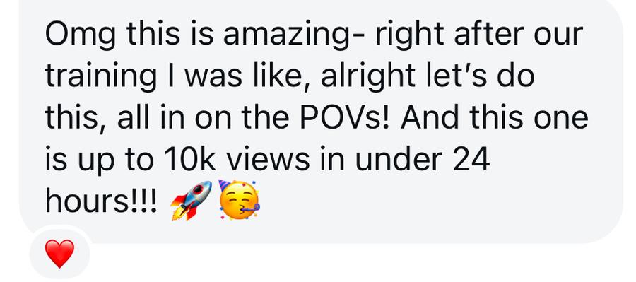 Message from Lia: right after our training I was like, alright let's do this, all in on the POVs — and this one is up to 10K views in under 24 hours
