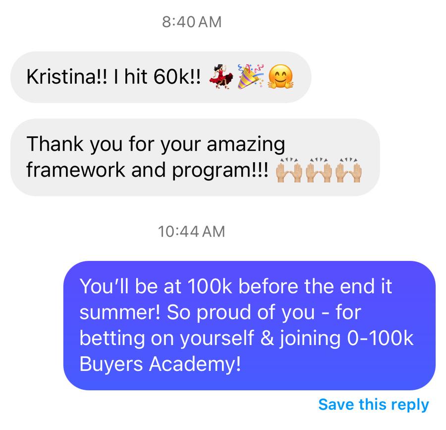 Message: I hit 60K, aiming for 100K by summer