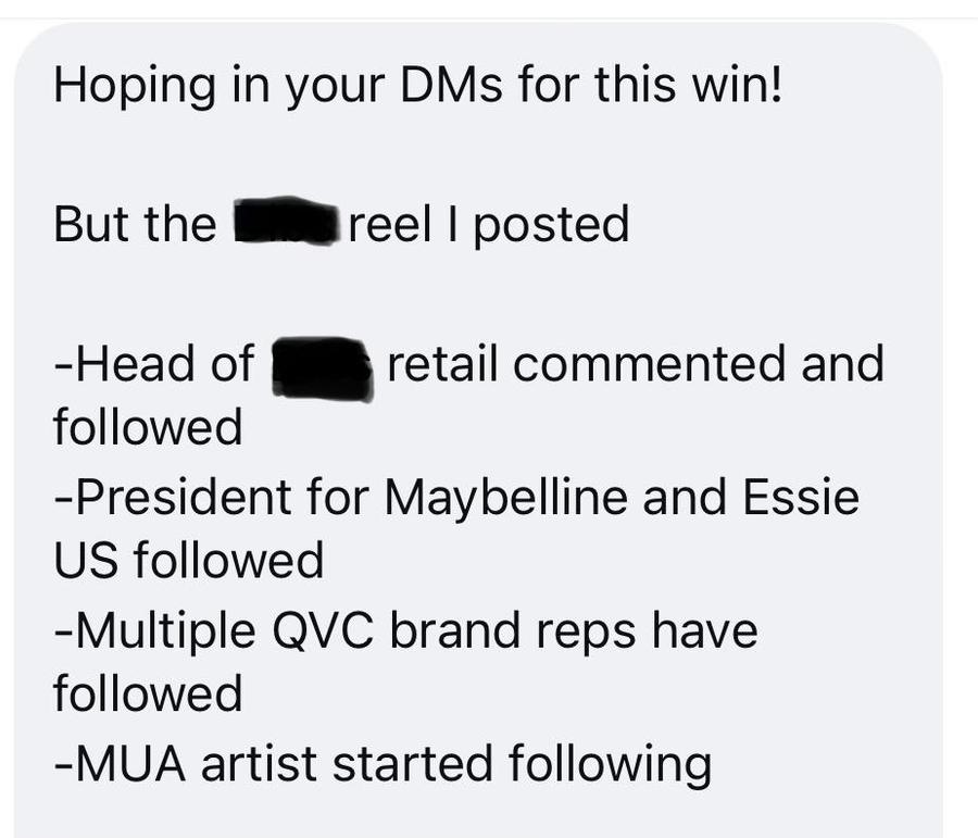 Message: the president of Maybelline and Essie and QVC followed