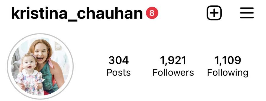 Kristina's Instagram profile header showing 304 posts and 1,921 followers