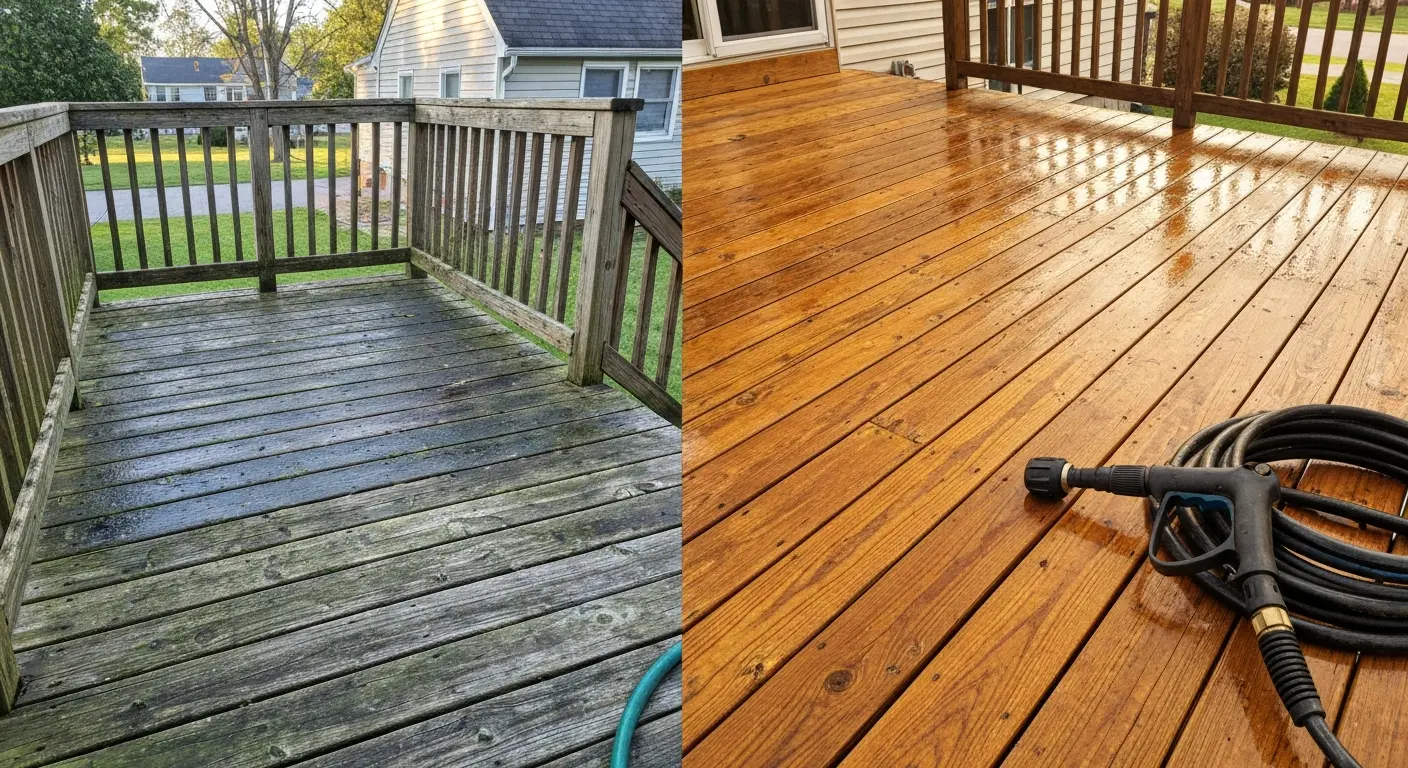 Deck cleaning before and after