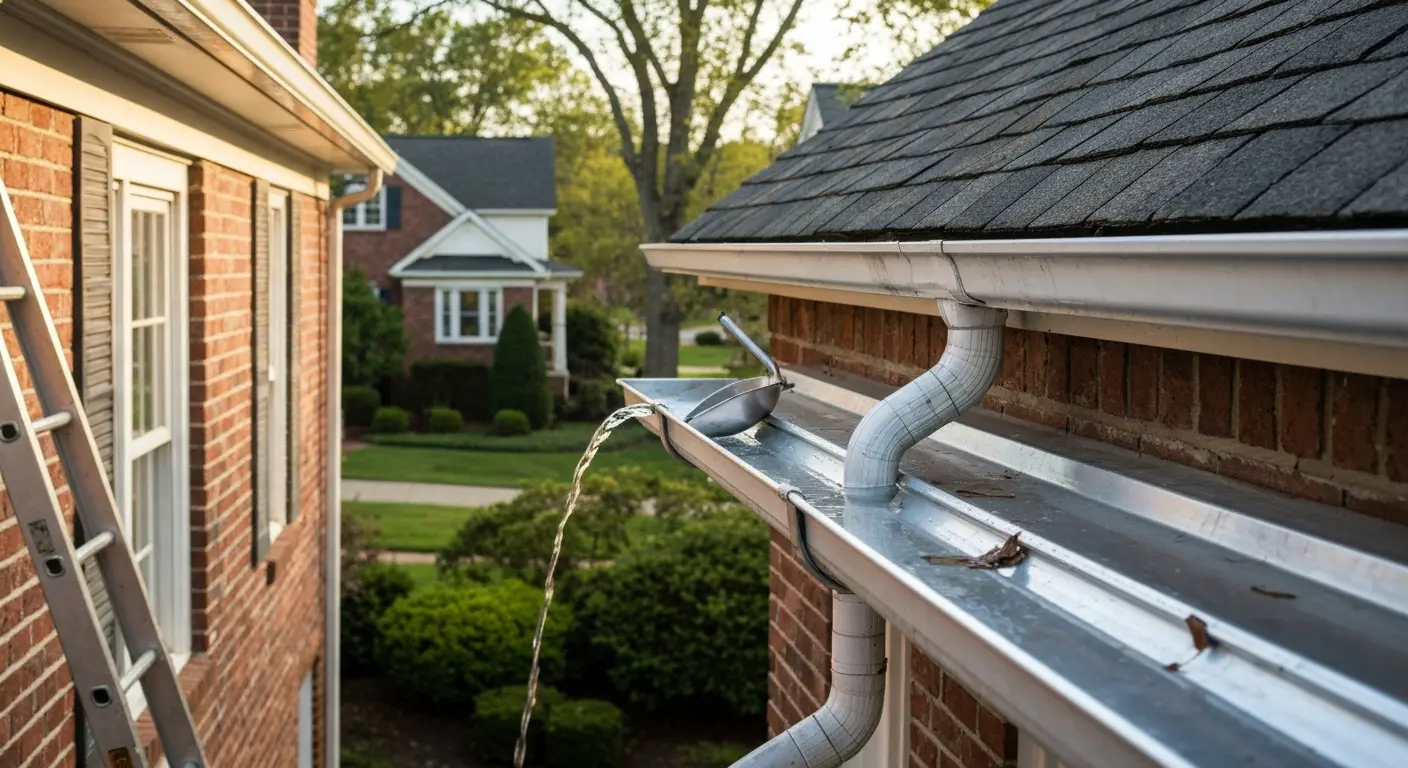 Gutter cleaning service in progress