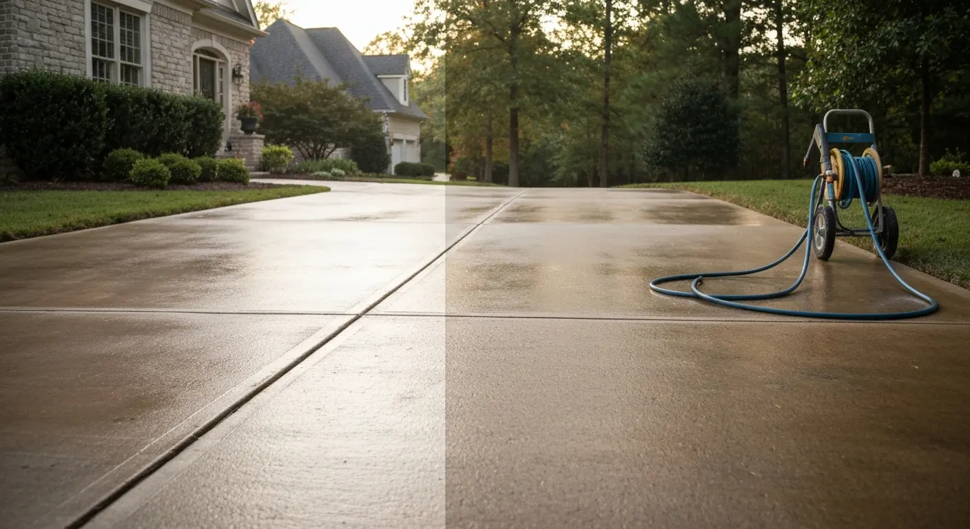 Concrete driveway pressure washing
