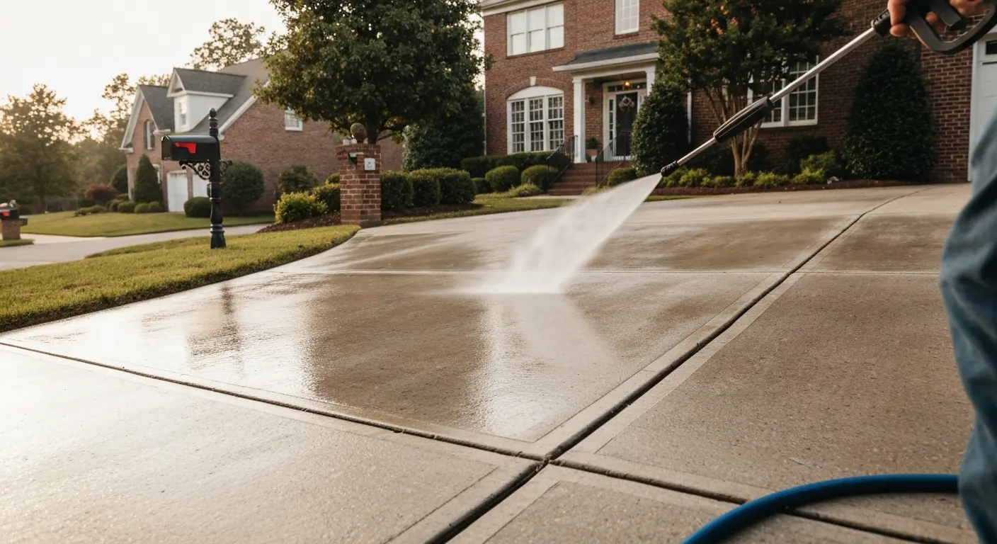 Concrete driveway pressure washing