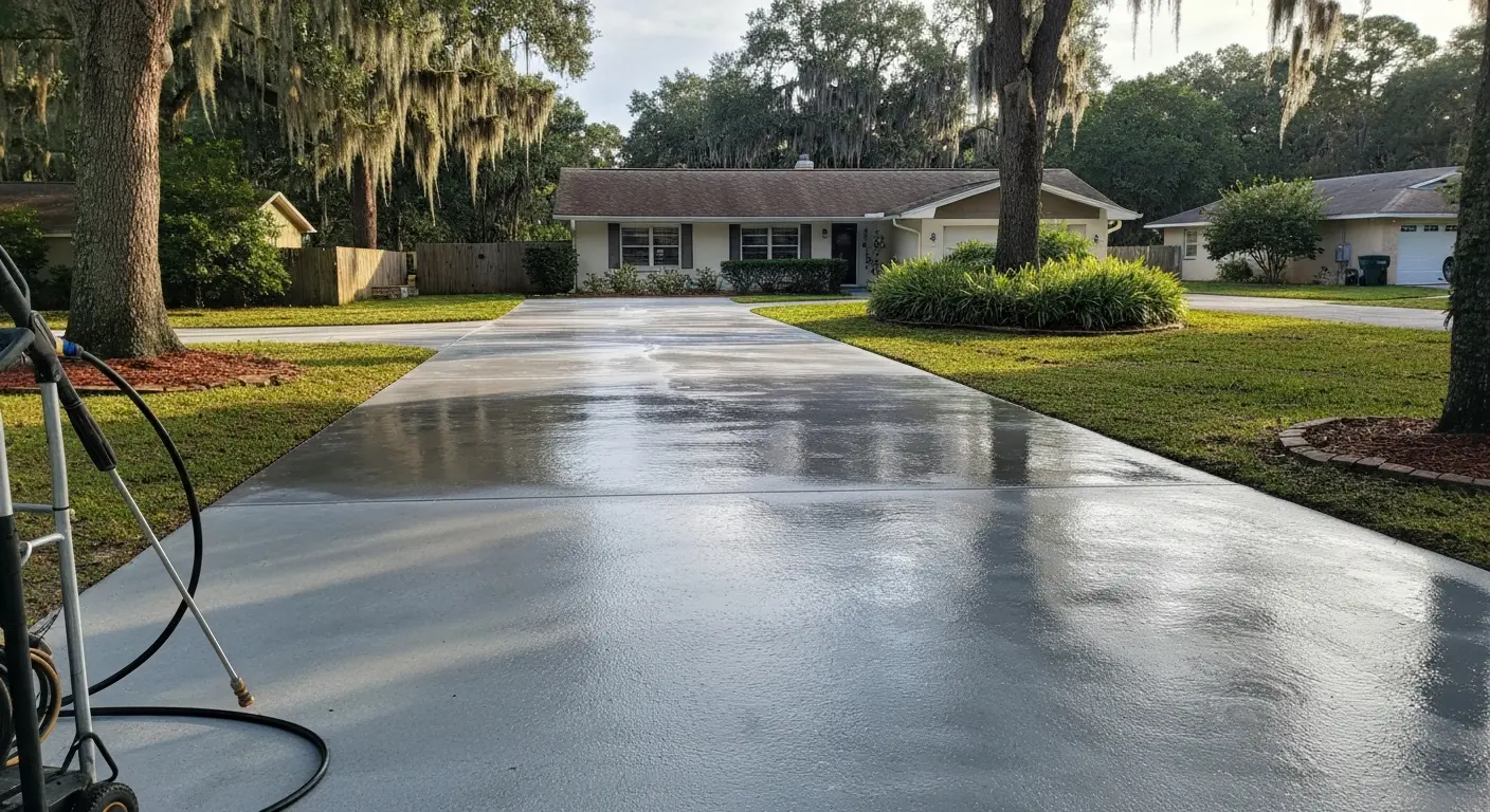 Pressure washed driveway