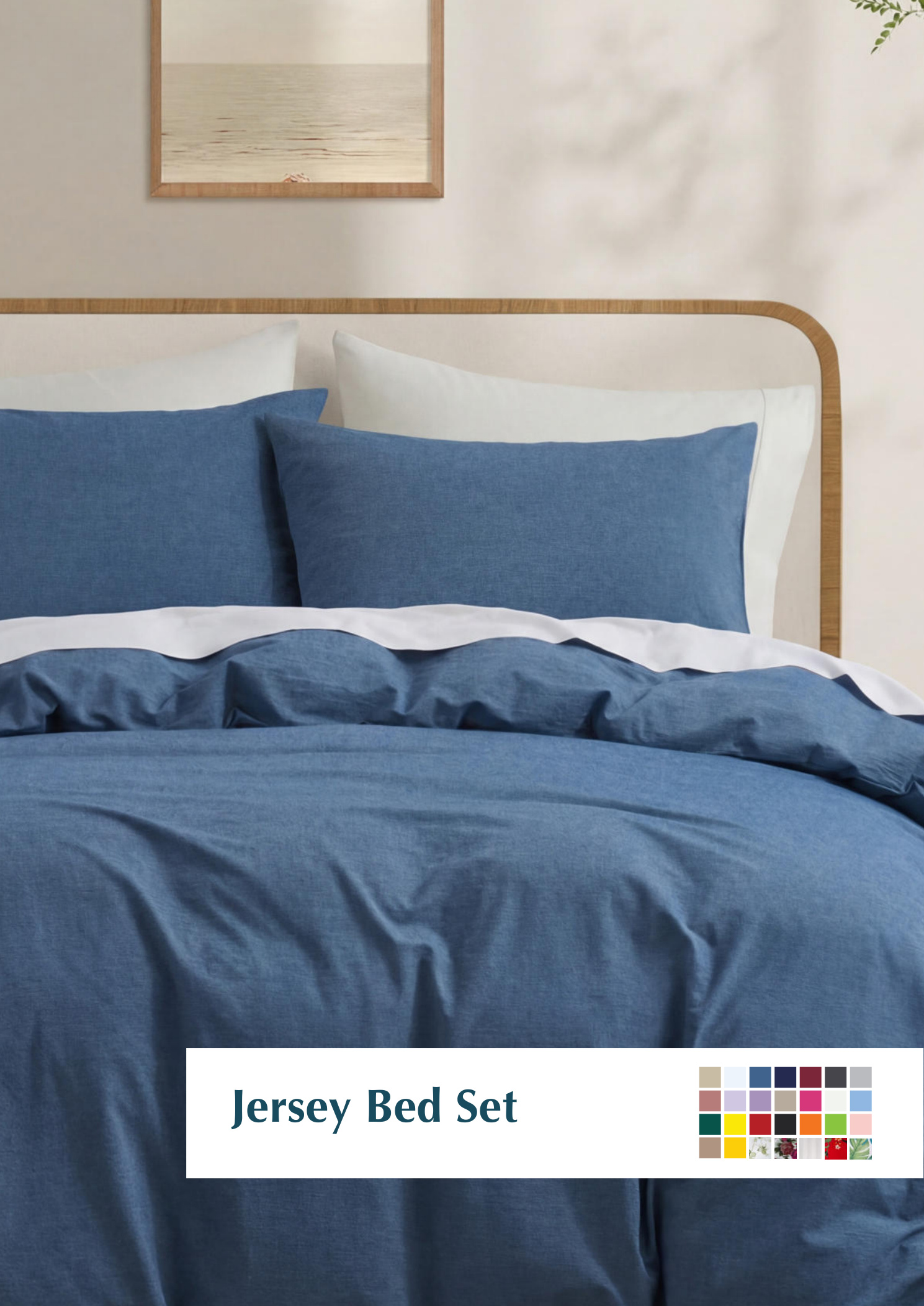 Home Textile Collection ‚Äî Jersey bed set with pillows and color swatches