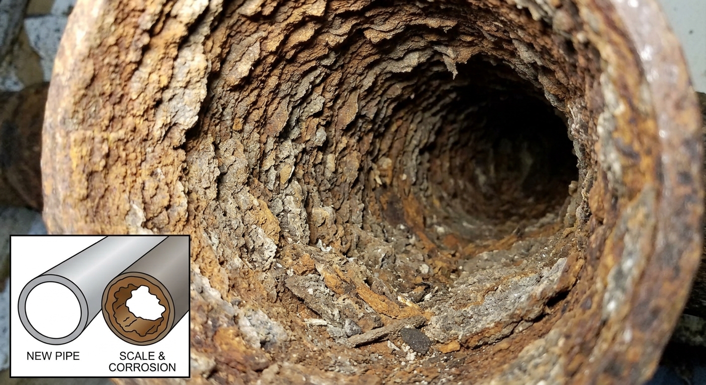 Scale and corrosion inside sewer line