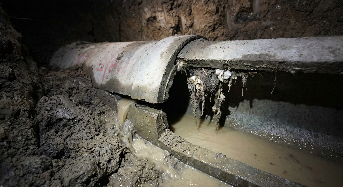 Offset joint in cast iron sewer pipe
