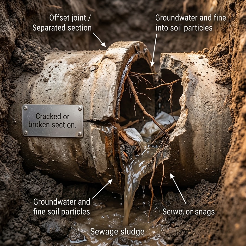 Cracked sewer pipe