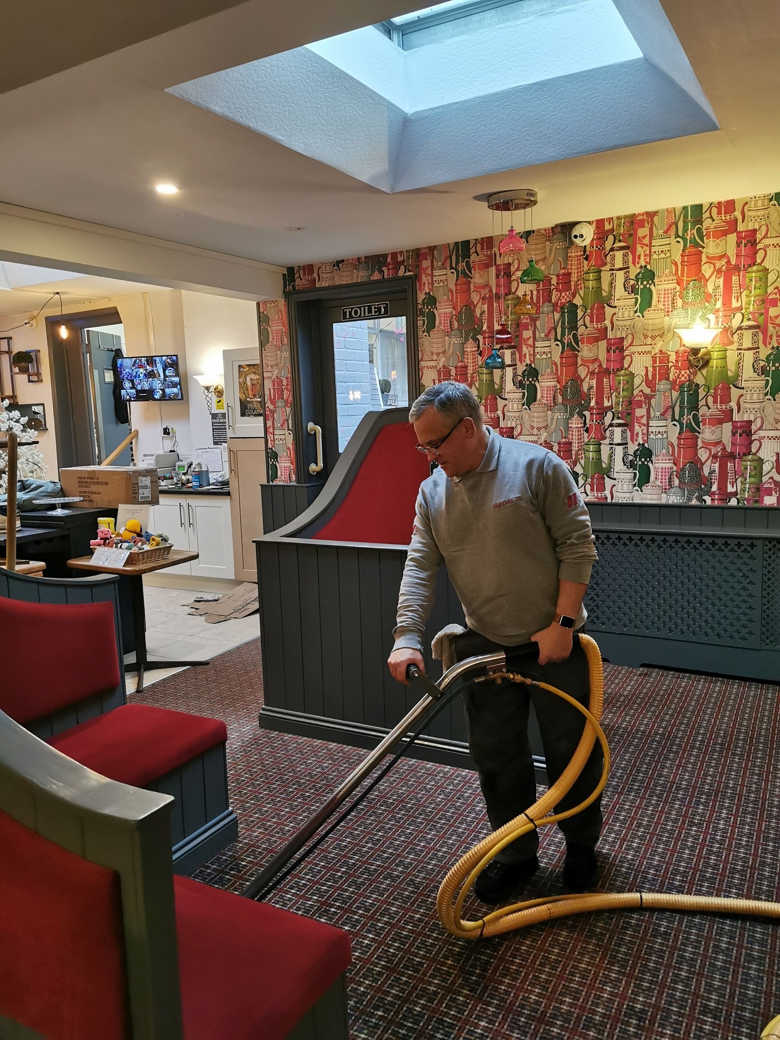 carpet being professionally deep cleaned in a North Yorkshire pub