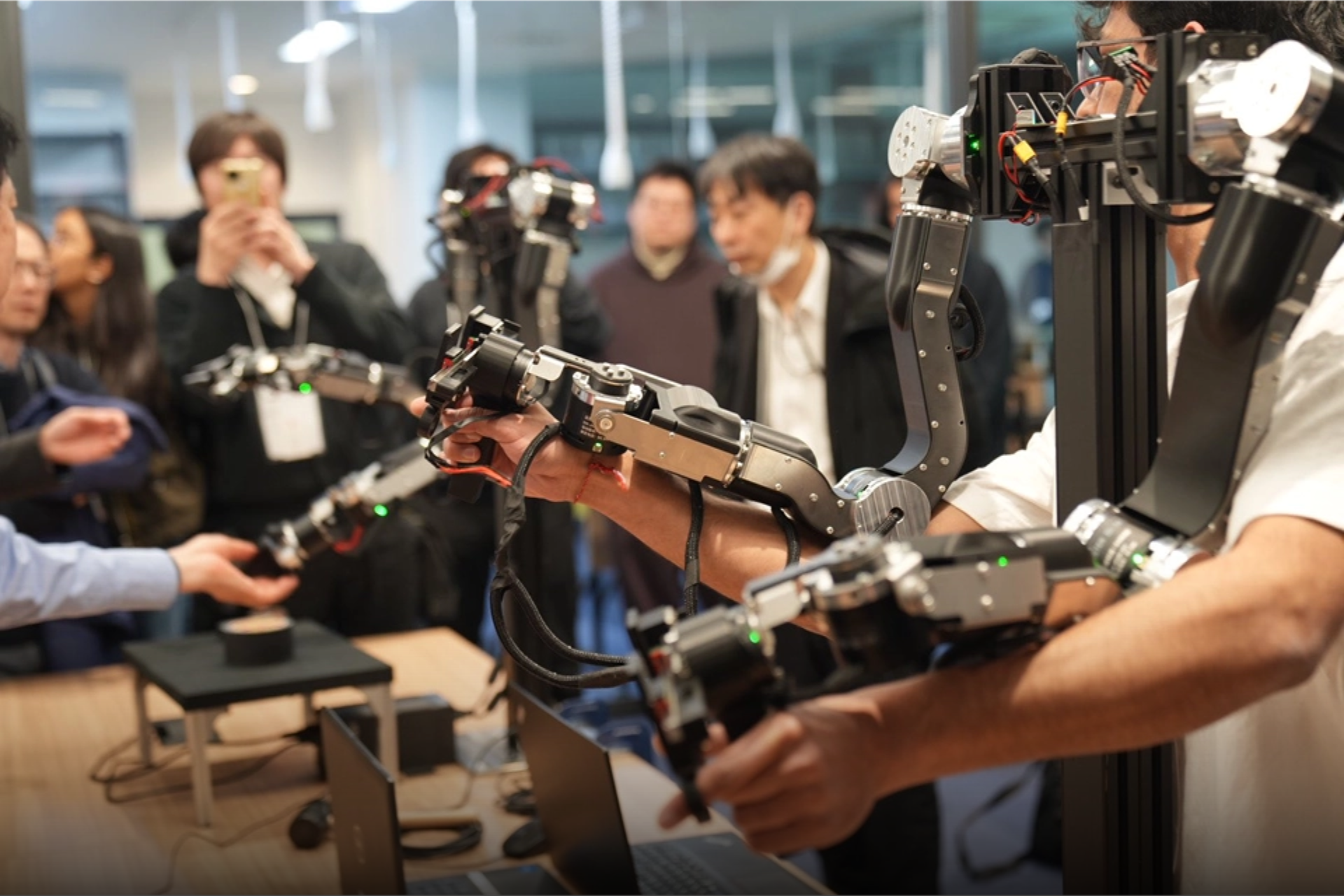 Professional working with open-arm robot