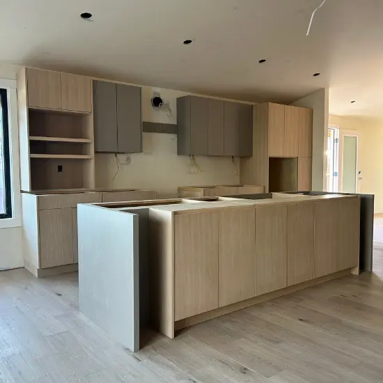 Custom cabinets just installed in the kitchen of the newly built home