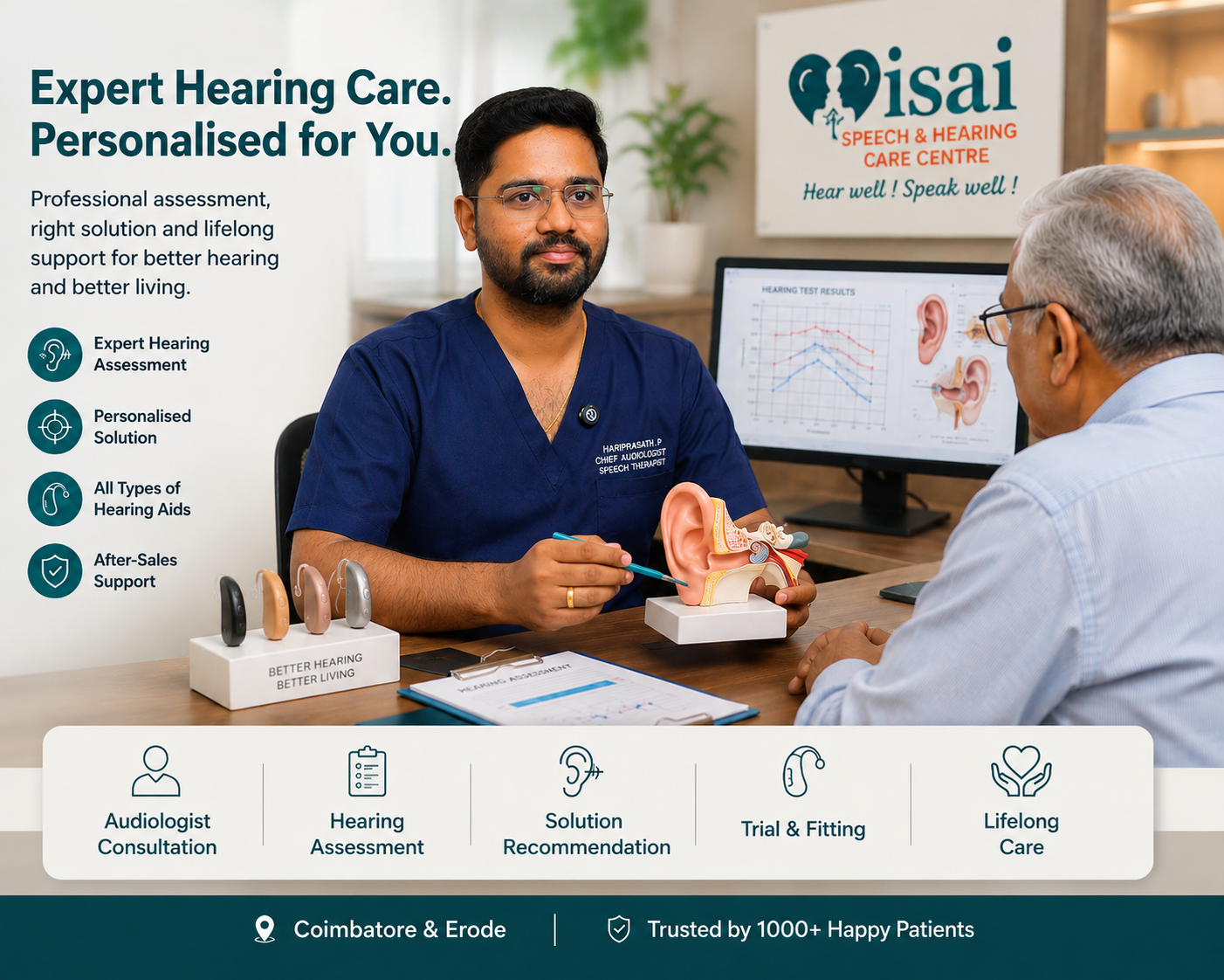 Audiologist explaining hearing aids
