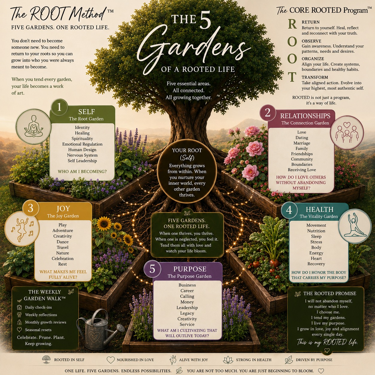 The Five Gardens of a ROOTED Life framework