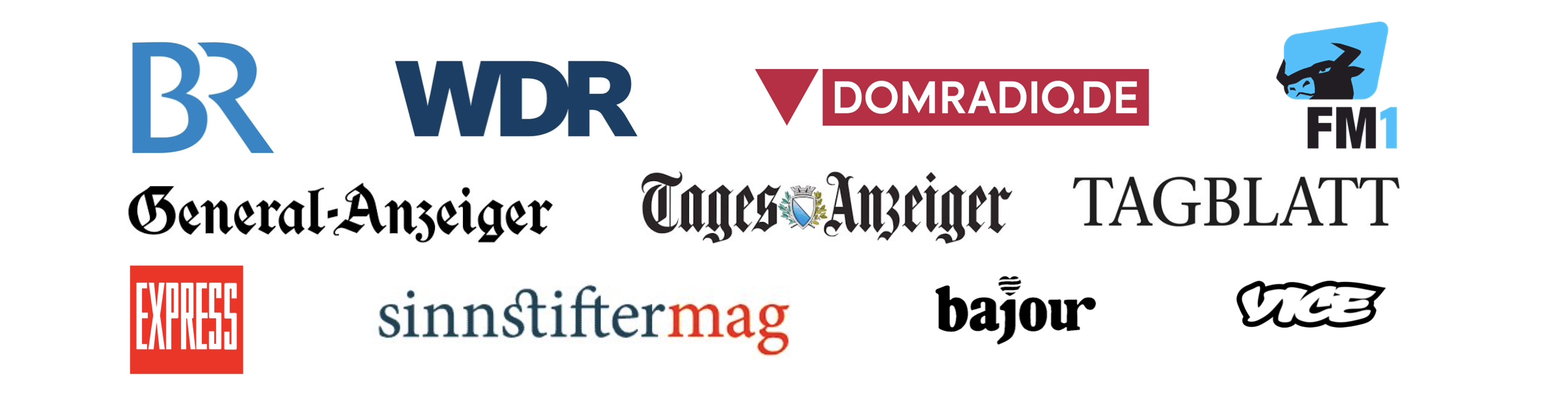Bekannt aus BR, WDR, DOMRADIO.DE, FM1, General-Anzeiger, Tages-Anzeiger, Tagblatt, Express, sinnstiftermag, bajour und VICE
