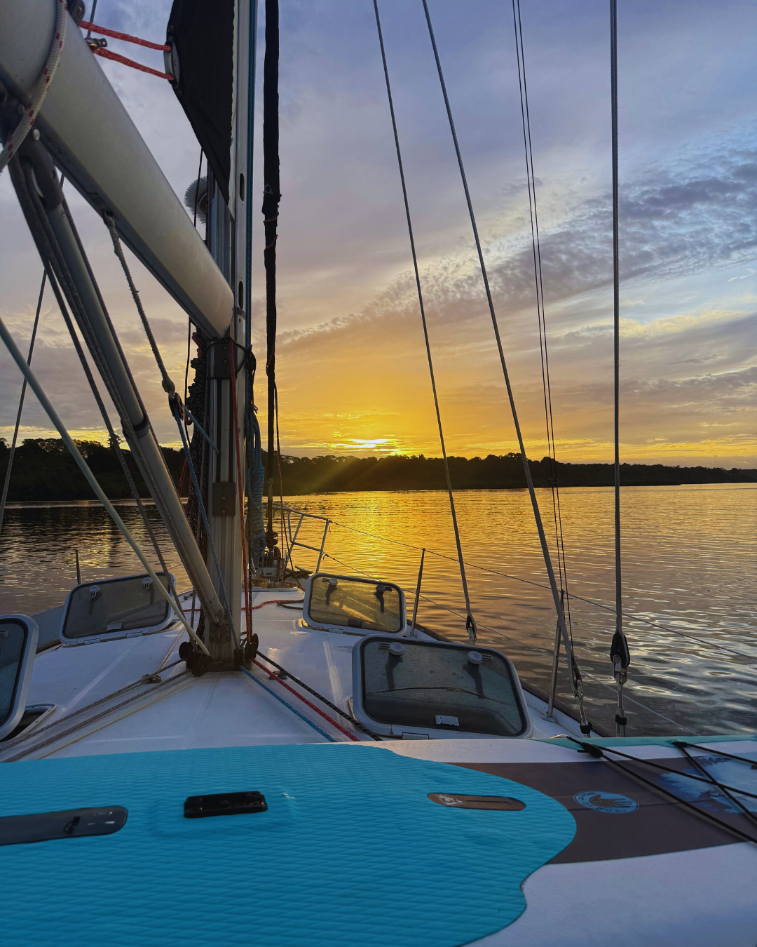 On deck aboard the sailboat