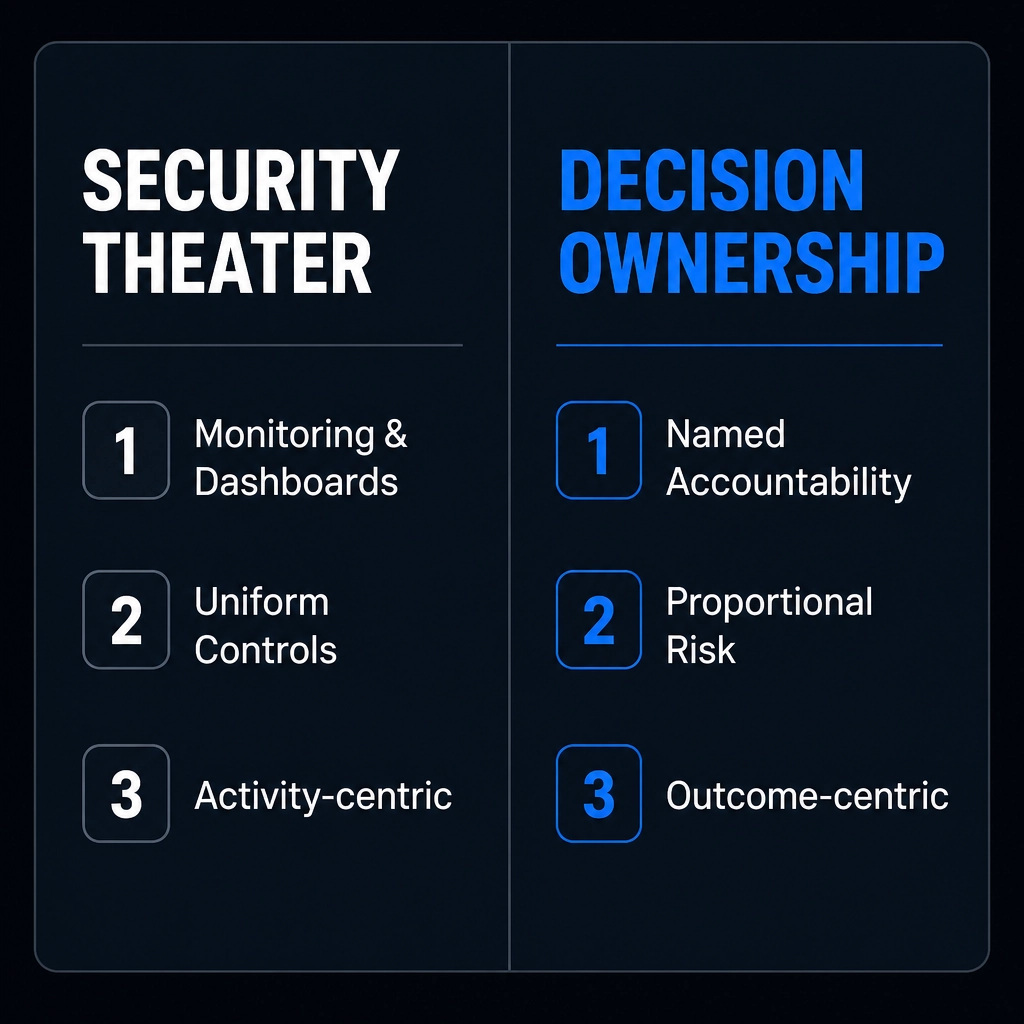 Security Theater vs. Decision Ownership - Diagnostic Card