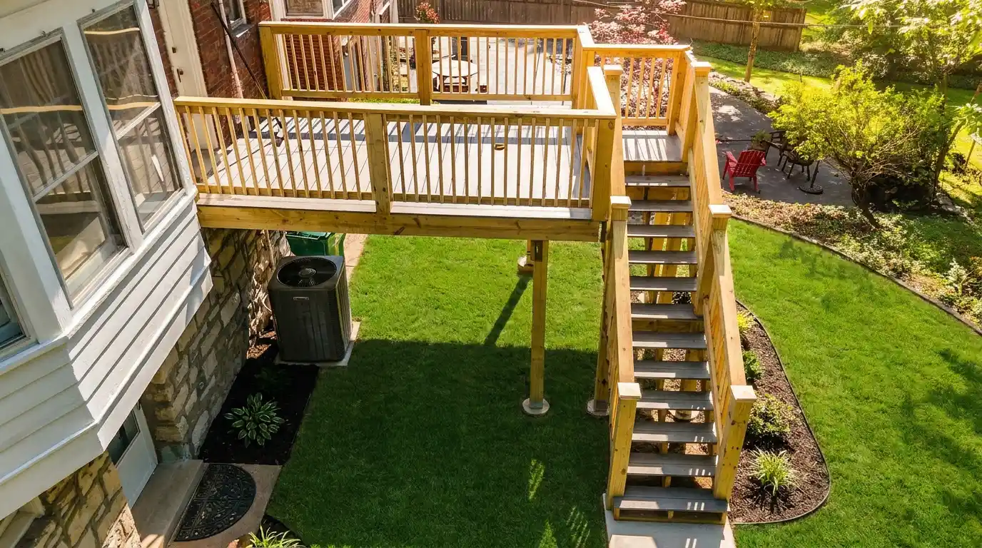Cedar wood deck with seating