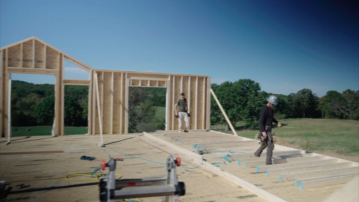 Aurora Carpentry crew standing framed walls on a new home for framing in Union, MO