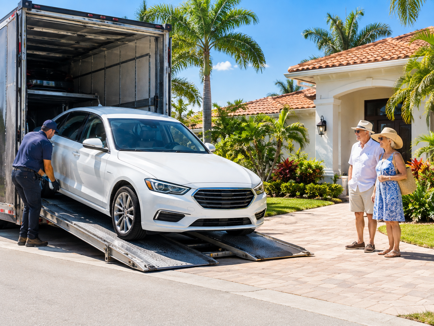 Sedan being delivered to a sunny southern home