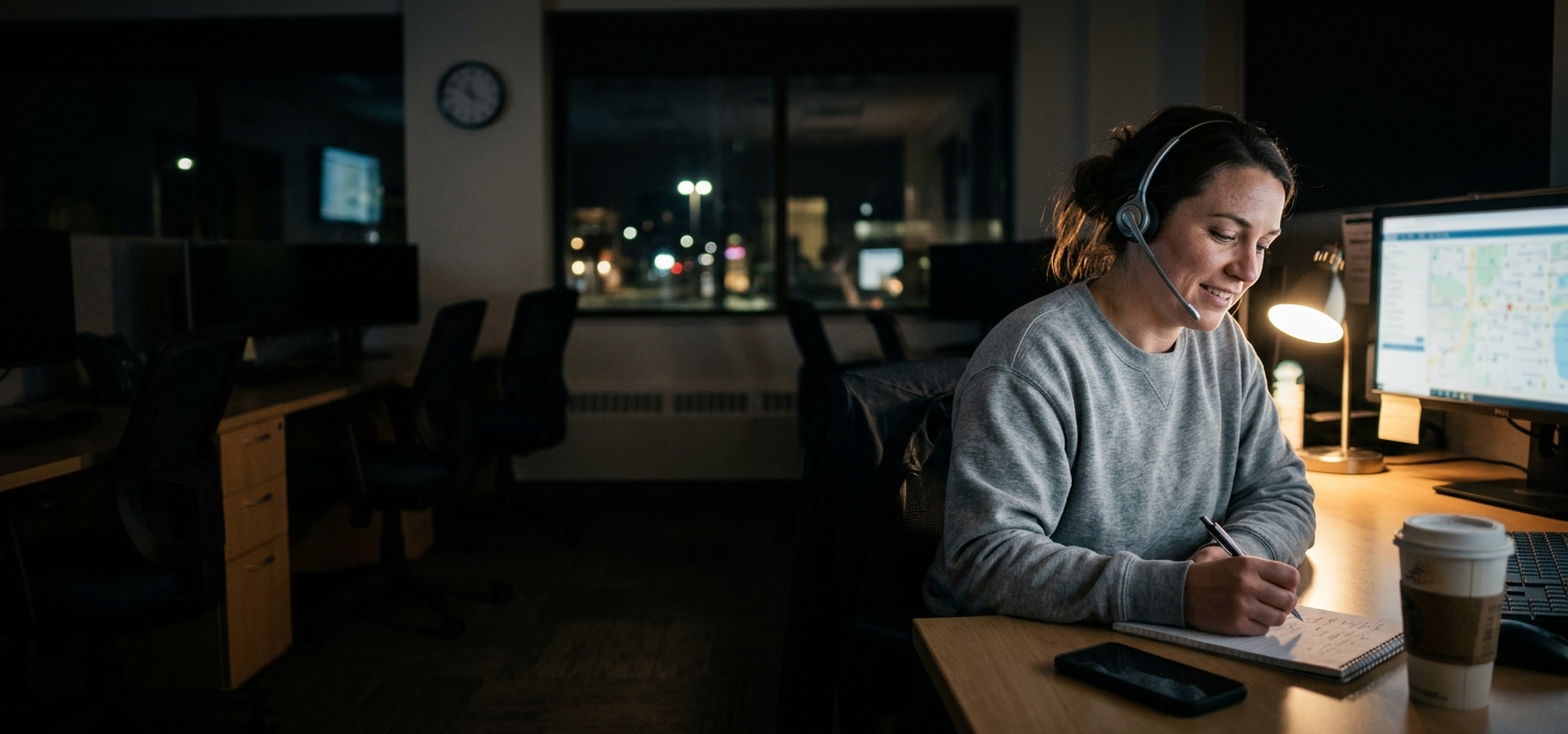 American Auto Dispatch dispatcher answering a customer call after hours