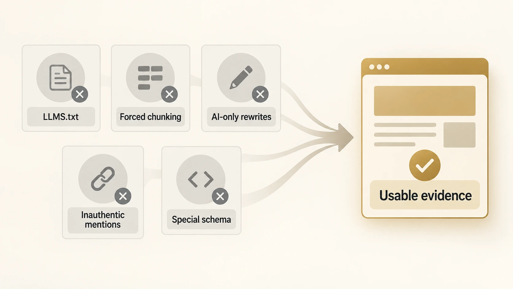 Five AEO tactics Google says are unnecessary for its AI search compared with usable evidence.